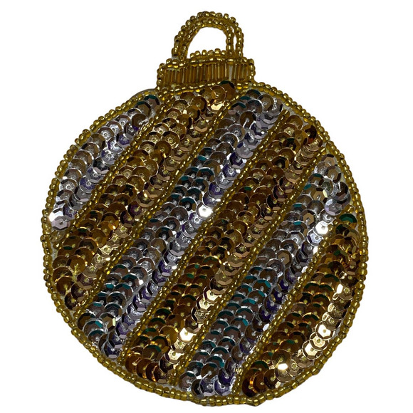 Vintage Sequined Beaded Christmas Round Ornament Hand Made Stockings, Garments - Picture 1 of 4